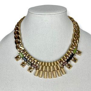 Empress Multicolor Stone Studded Bib Statement Gold Necklace